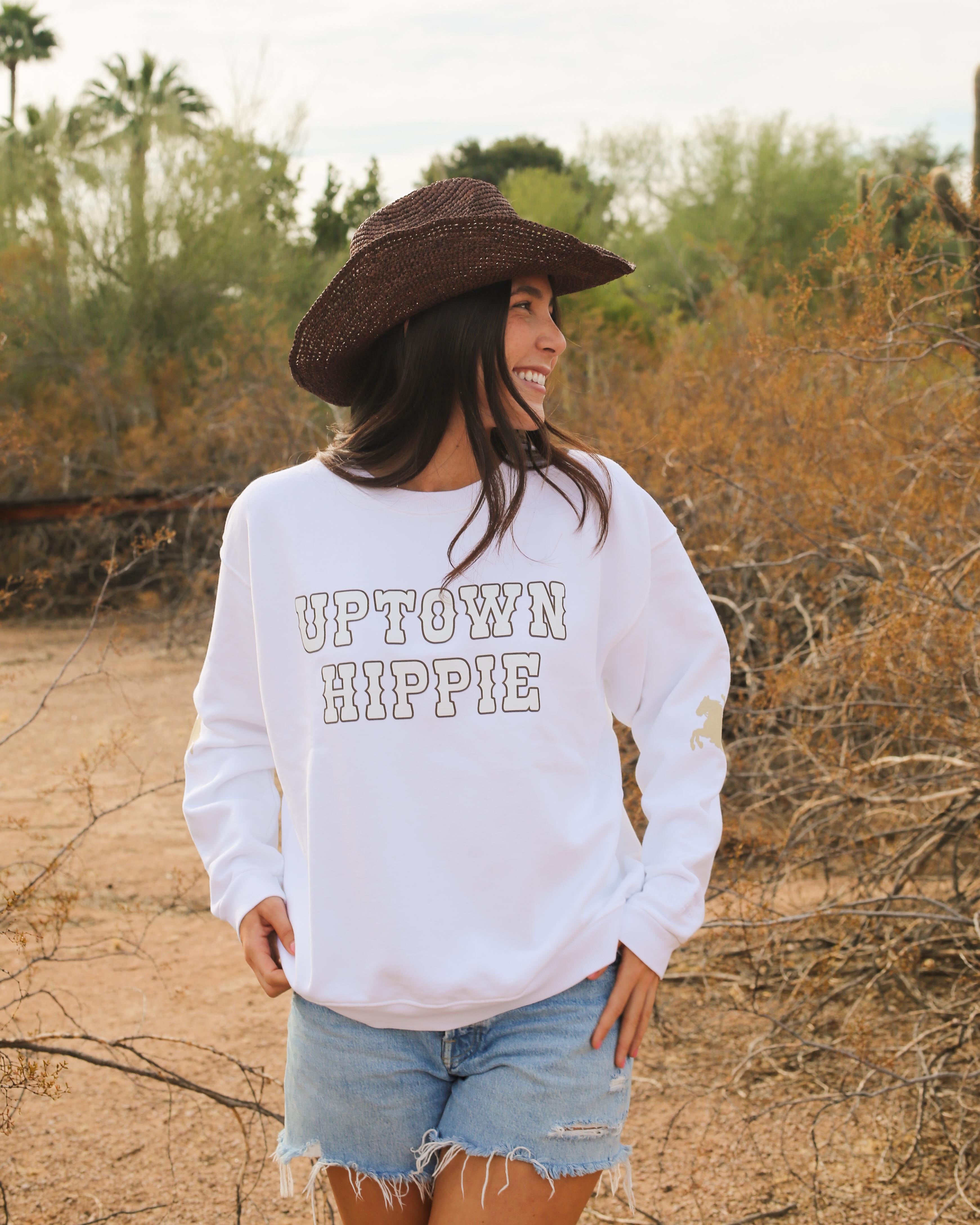 Western Uptown Hippie Crewneck | White