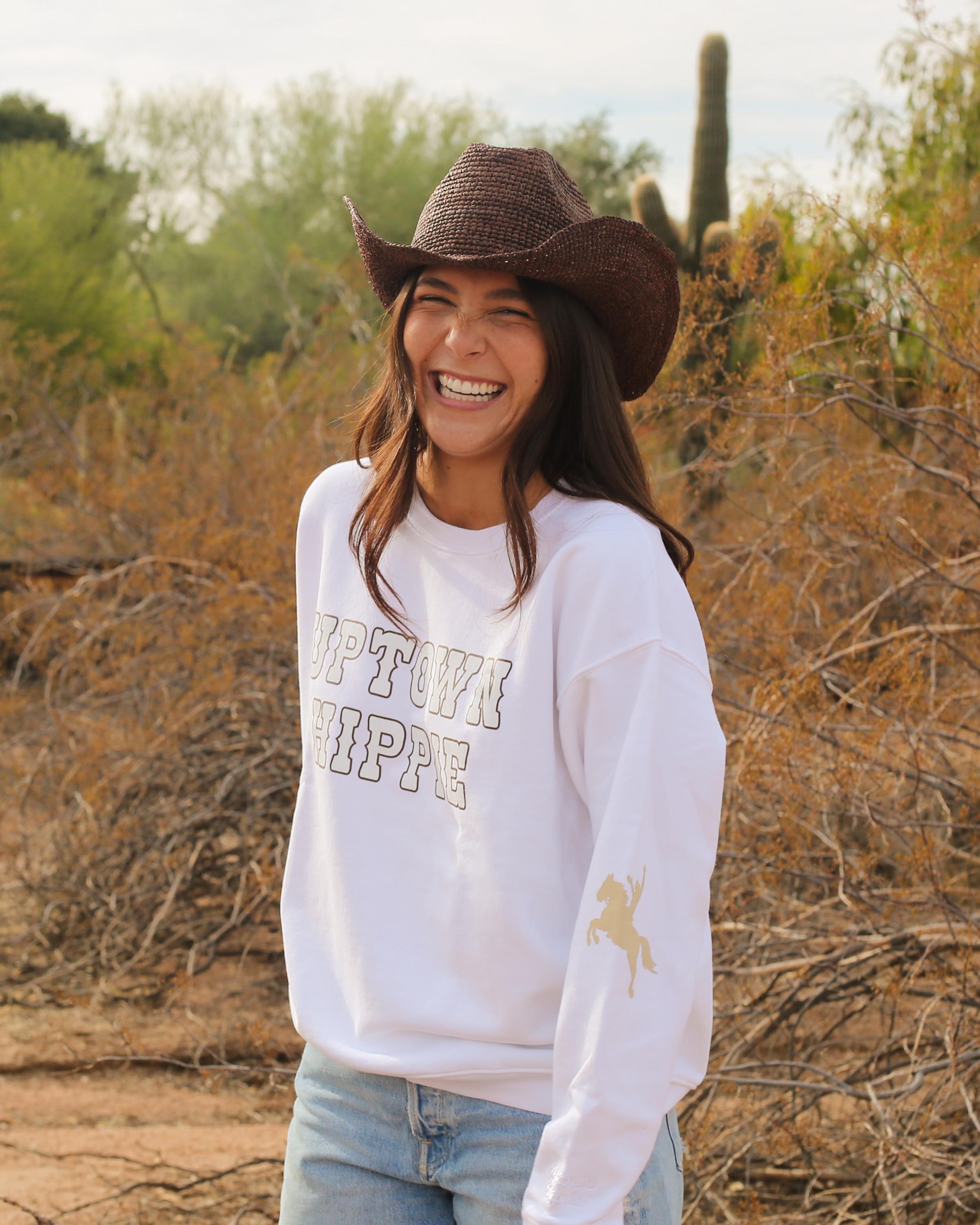 Western Uptown Hippie Crewneck | White