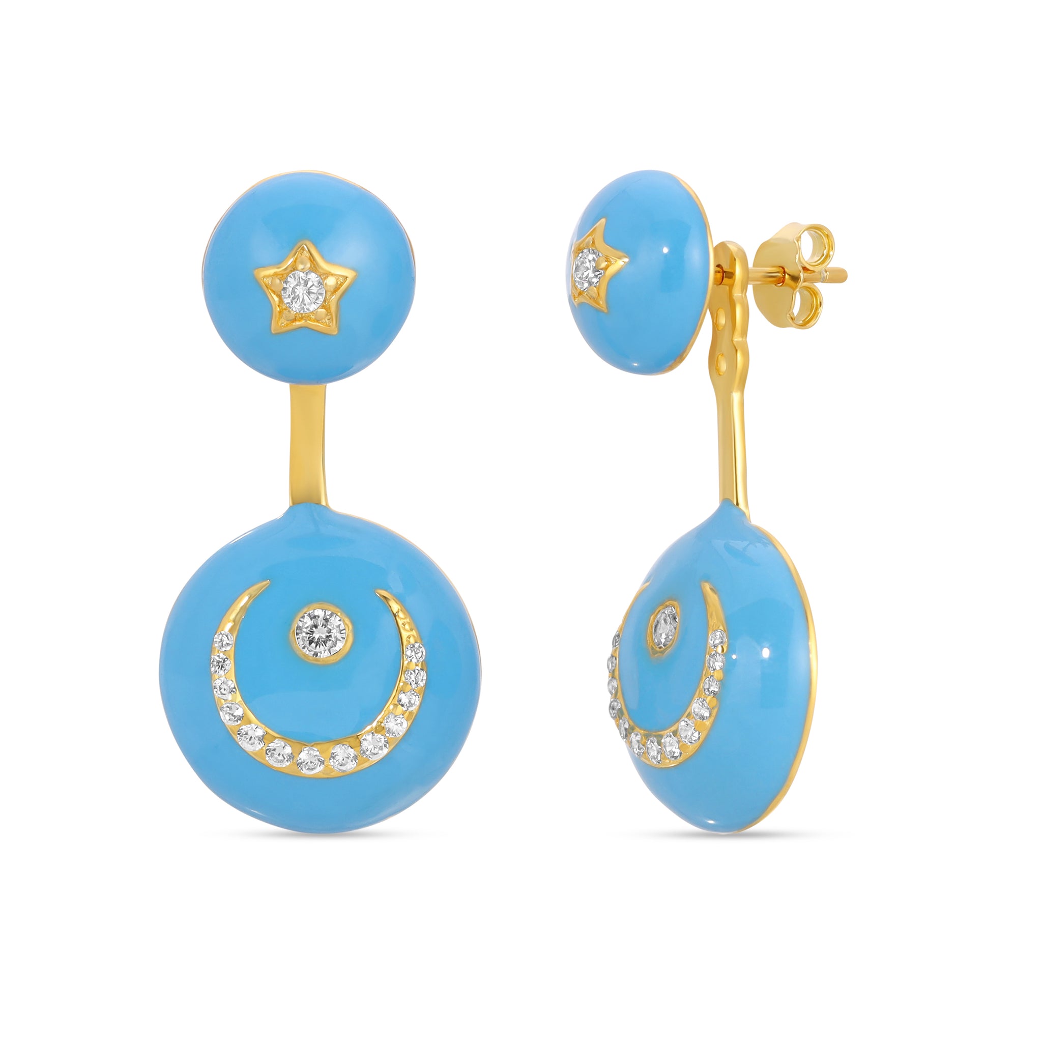 Turquoise Enamel Star & Moon Earrings
